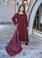 Mahroon Velvet Embroidered Suit | Maryam Fashions