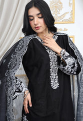 Noir Black Elegance Summer Cotton Embroidered 3PC Suit