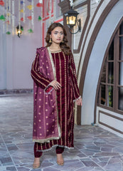 Mahroon Velvet Embroidered Suit | Maryam Fashions