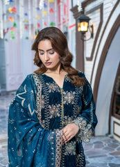Navy Blue Velvet Embroidered Suit | Maryam Fashions