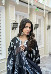 Black Luxury Summer Cotton Embroidered Suit with Mirror Work Neckline & Printed Dupatta – Maryam Fashions