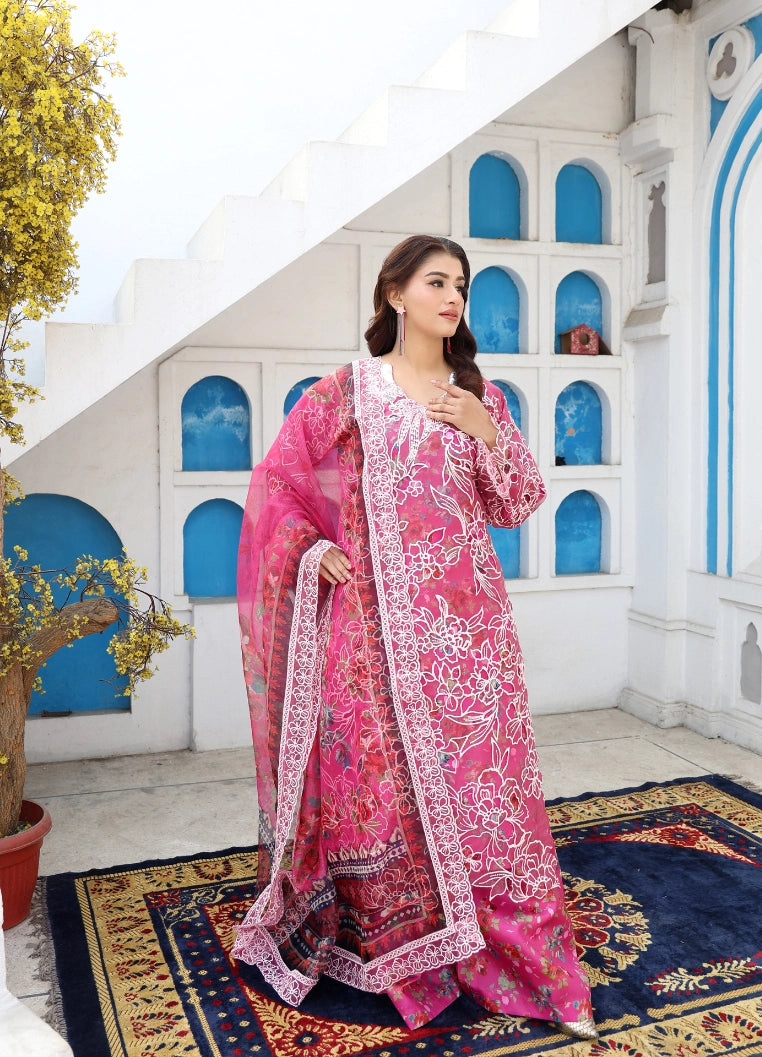 Pink Organza Embroidered Suit Online | Maryam Fashions