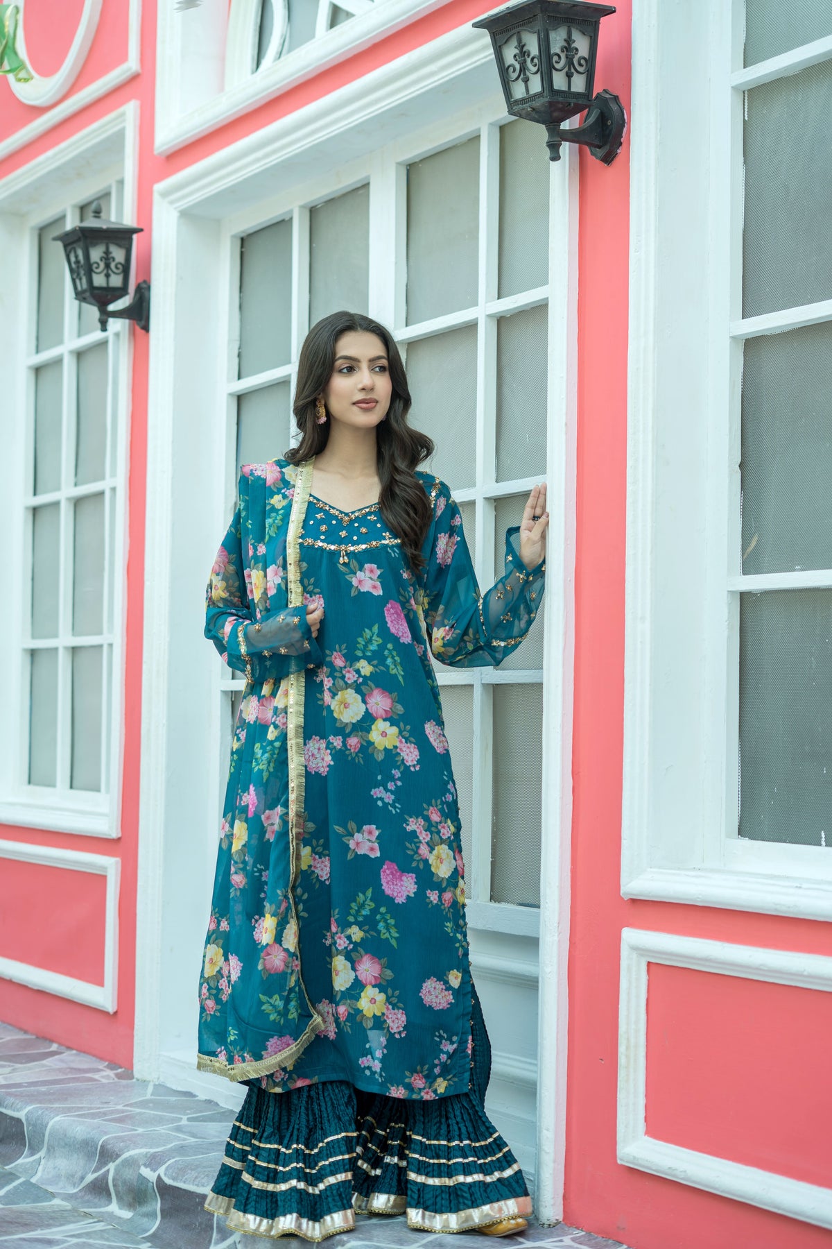 Zink Printed Chiffon Embroidered Suit | Maryam Fashions