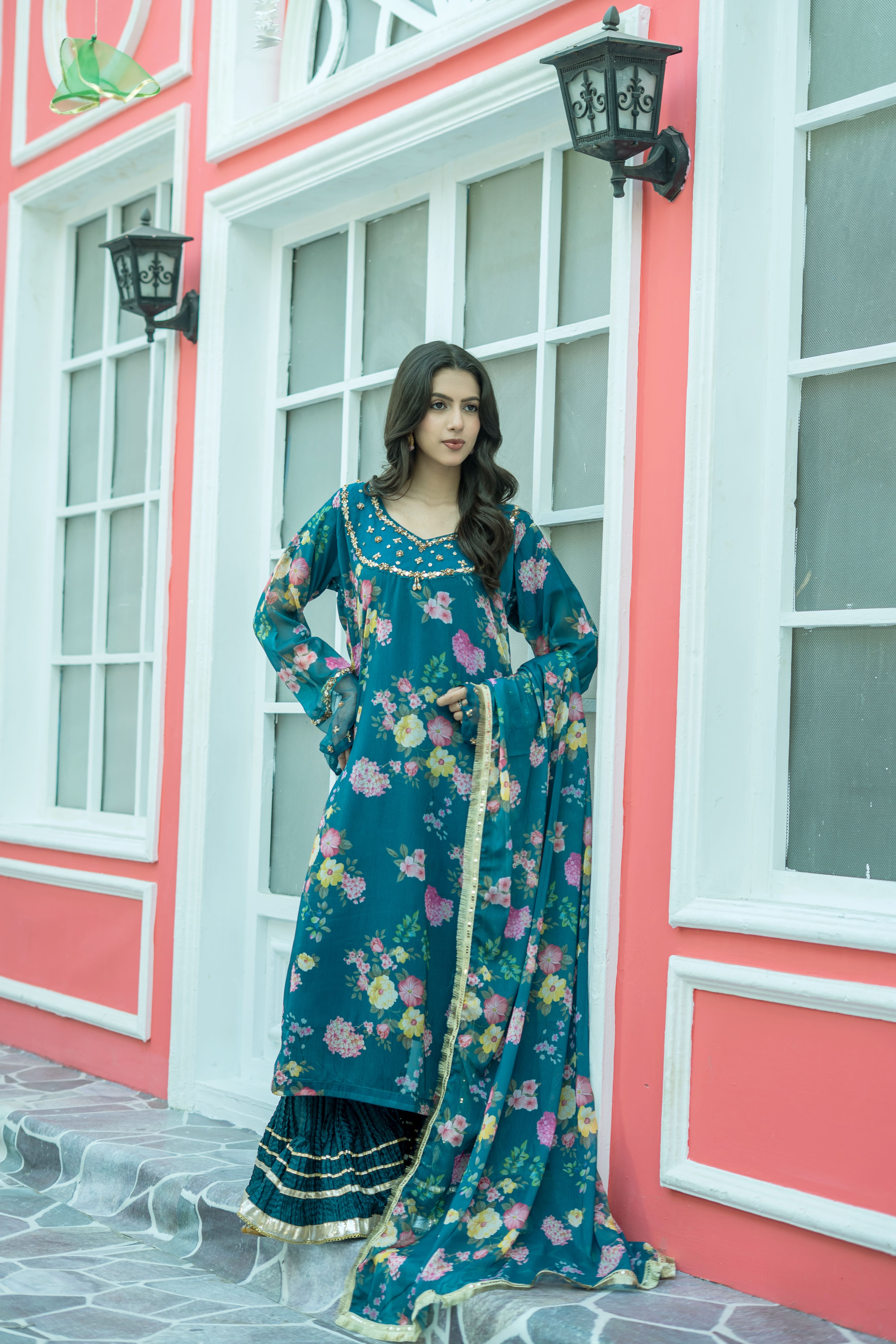 Zink Printed Chiffon Embroidered Suit | Maryam Fashions