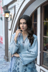 Sky Blue Printed Winter Cotton Suit | Maryam Fashions