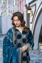 Navy Blue Velvet Embroidered Suit | Maryam Fashions