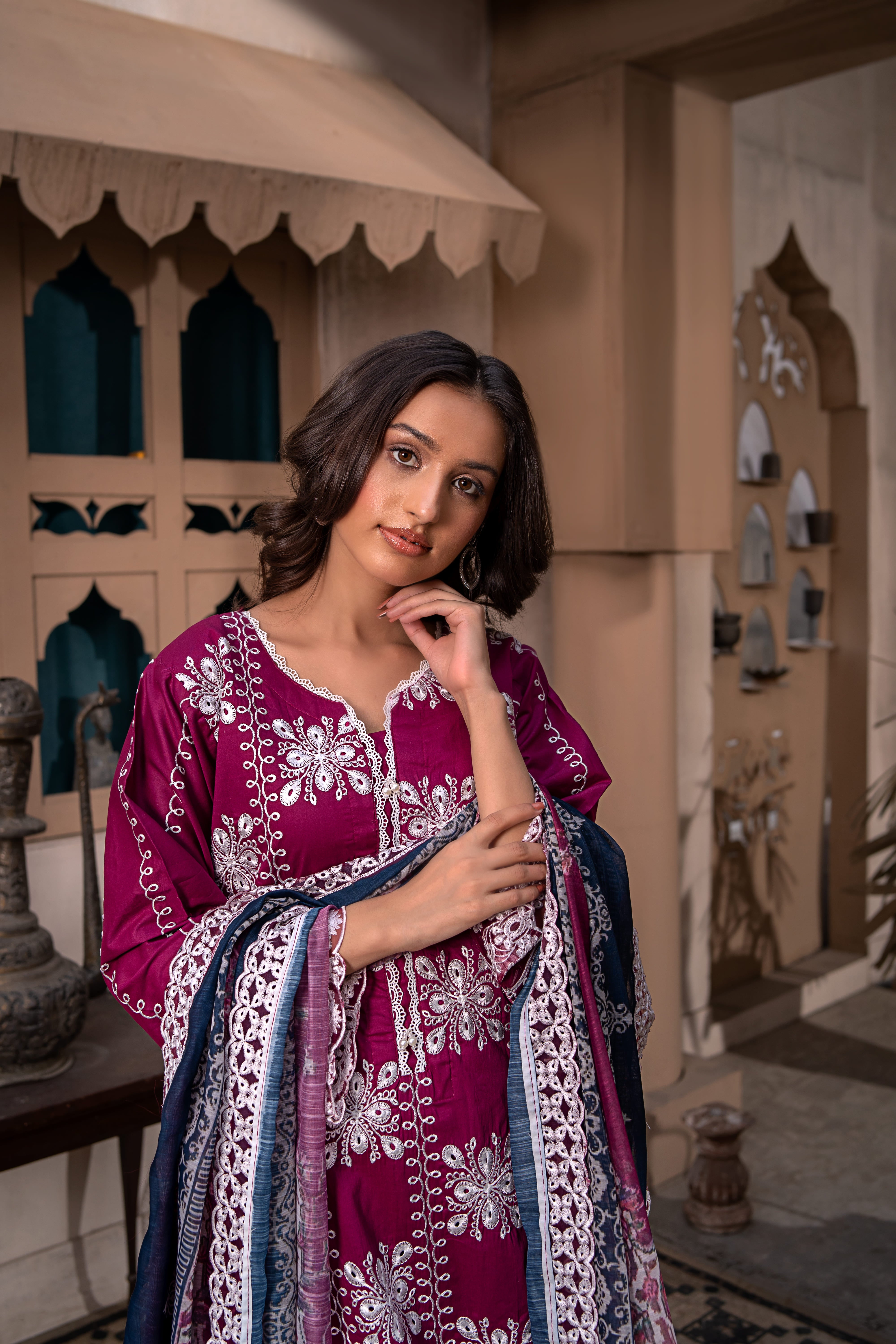 Magenta Embroidered Winter Cotton Suit | Maryam Fashions