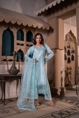 Sky Blue Embroidered Silk Suit | Maryam Fashions