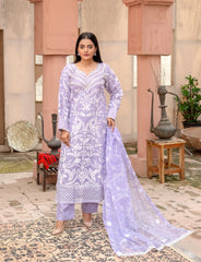 Lilac Silver Organza Embroidered Suit | Maryam Fashions