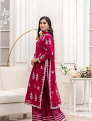 Shocking Pink Chiffon Embroidered Suit  – Maryam Fashions