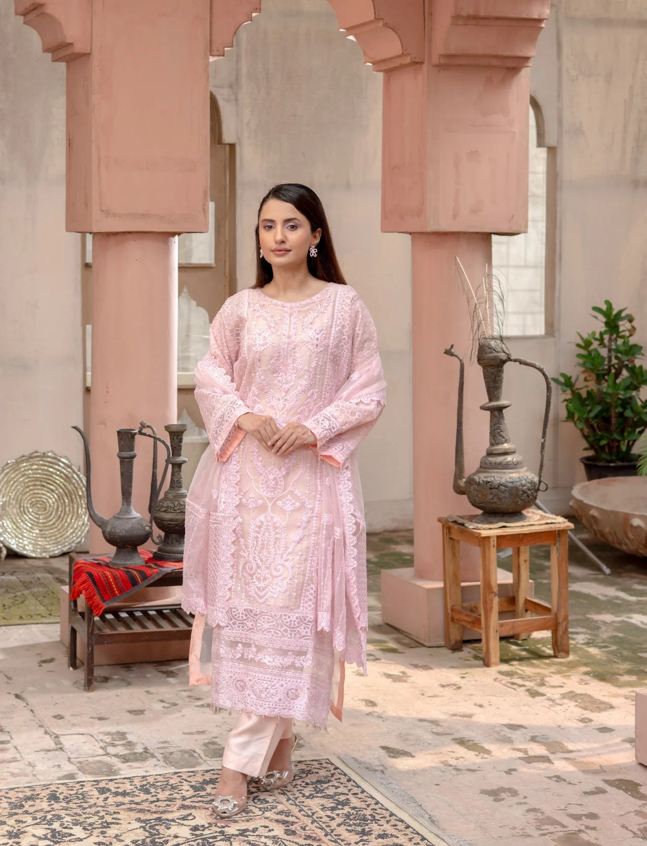 Pink Organza Embroidered Suit | Maryam Fashions
