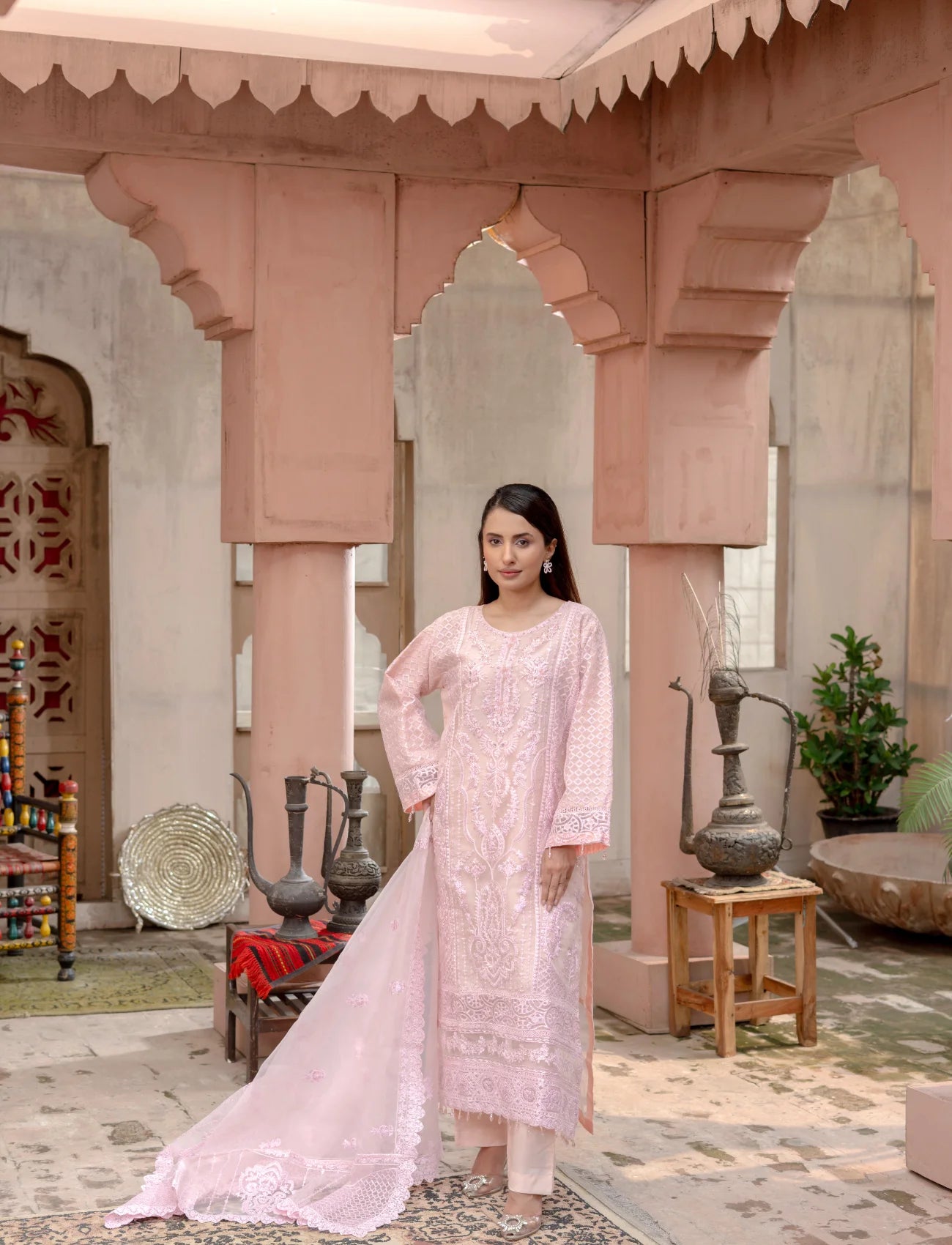 Pink Organza Embroidered Suit | Maryam Fashions