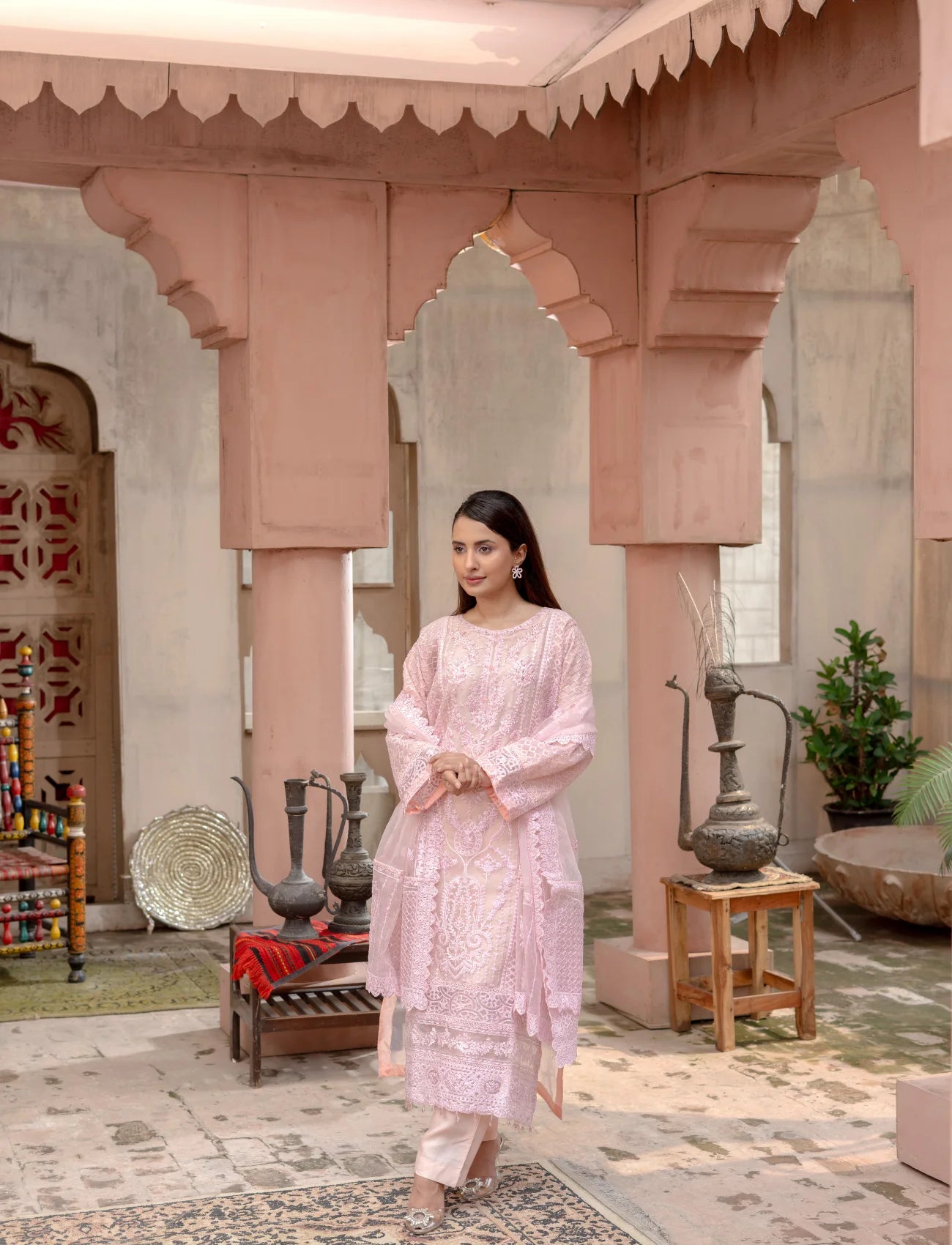 Pink Organza Embroidered Suit | Maryam Fashions