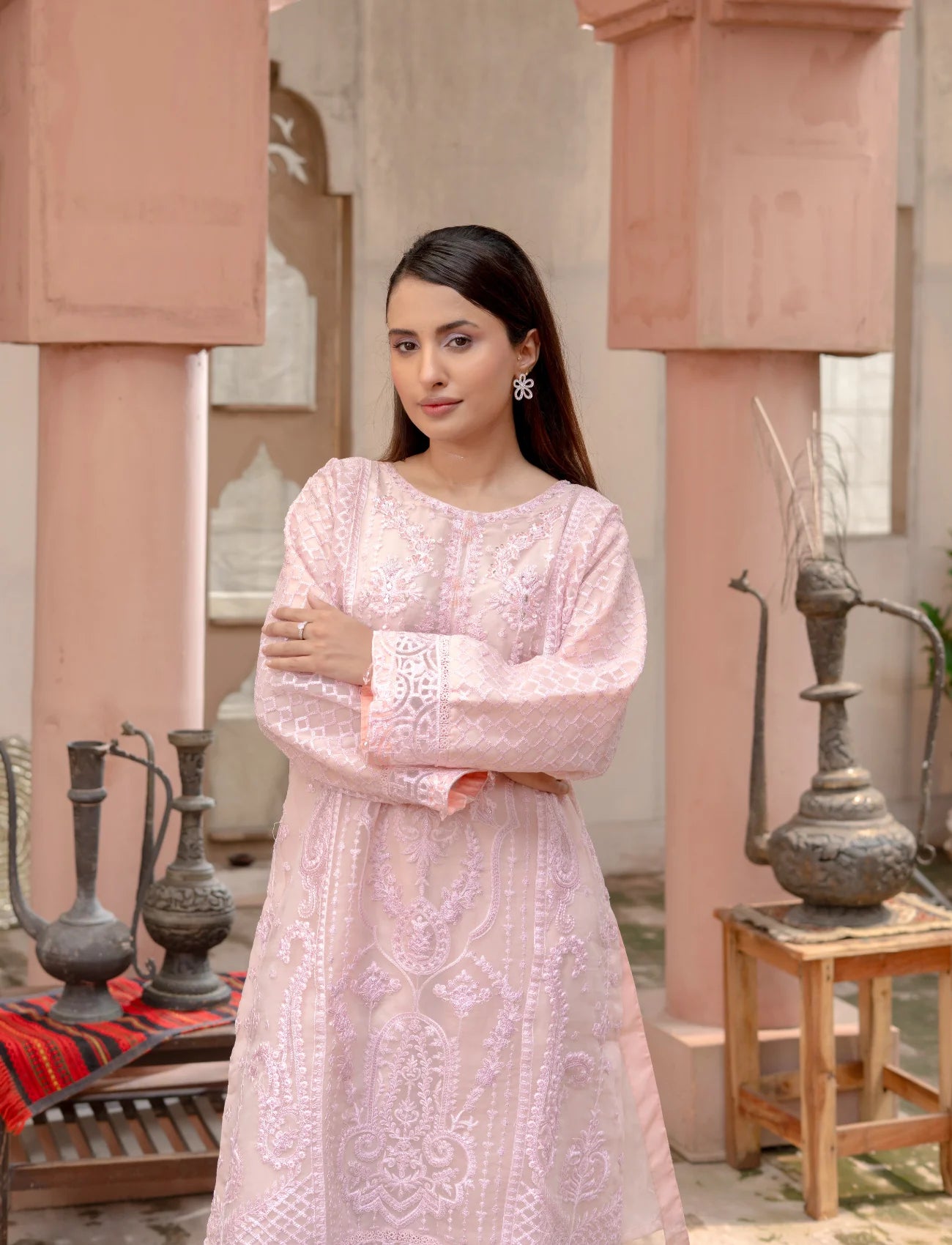 Pink Organza Embroidered Suit | Maryam Fashions