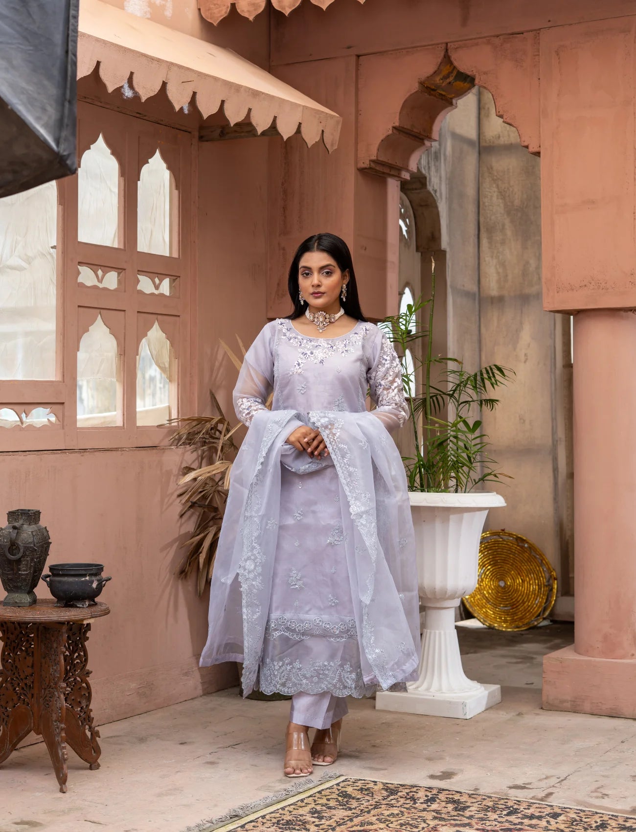 Purple Organza Embroidered Suit | Maryam Fashions
