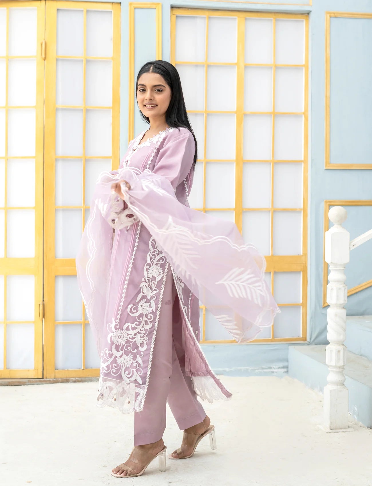 Purple Organza Embroidered Suit | Maryam Fashions