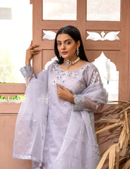 Purple Organza Embroidered Suit | Maryam Fashions