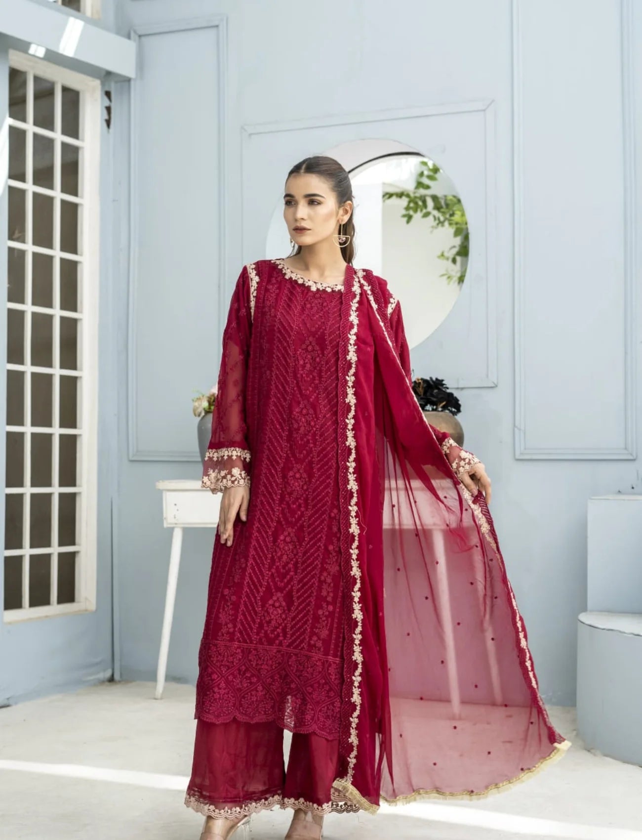 Red Chiffon Suit – Maryam Fashions