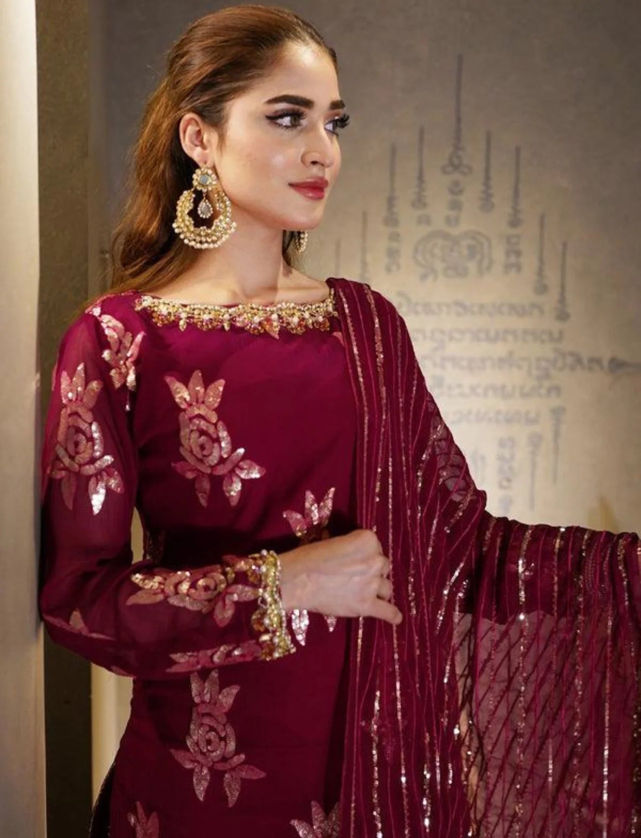 Red Chiffon Suit – Maryam Fashions