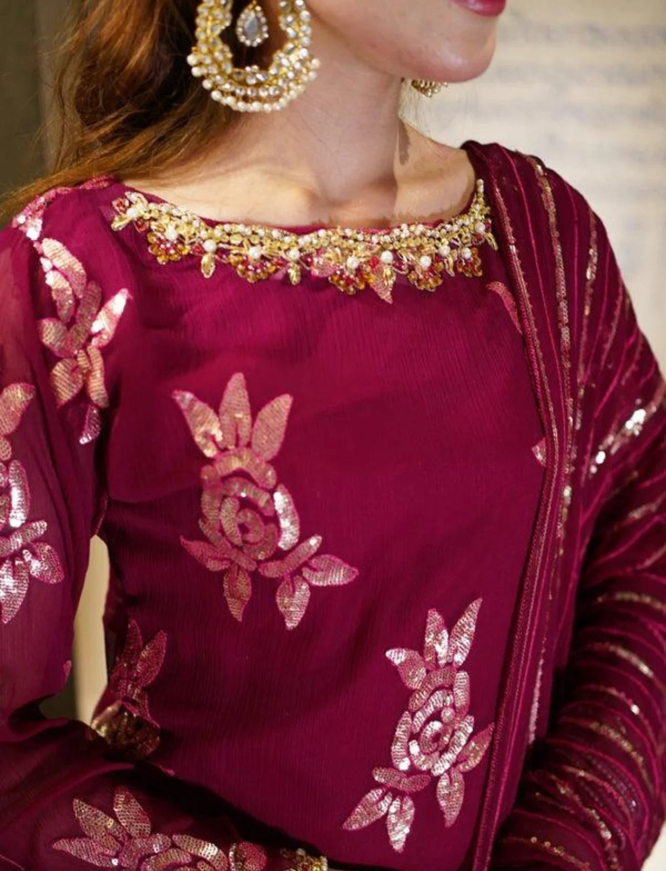 Red Chiffon Suit – Maryam Fashions