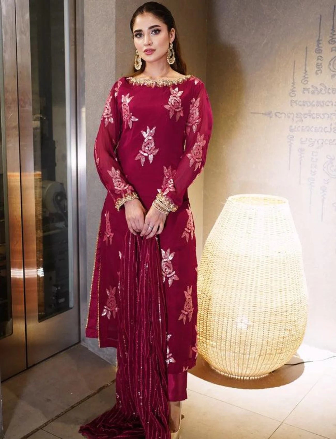 Red Chiffon Suit – Maryam Fashions