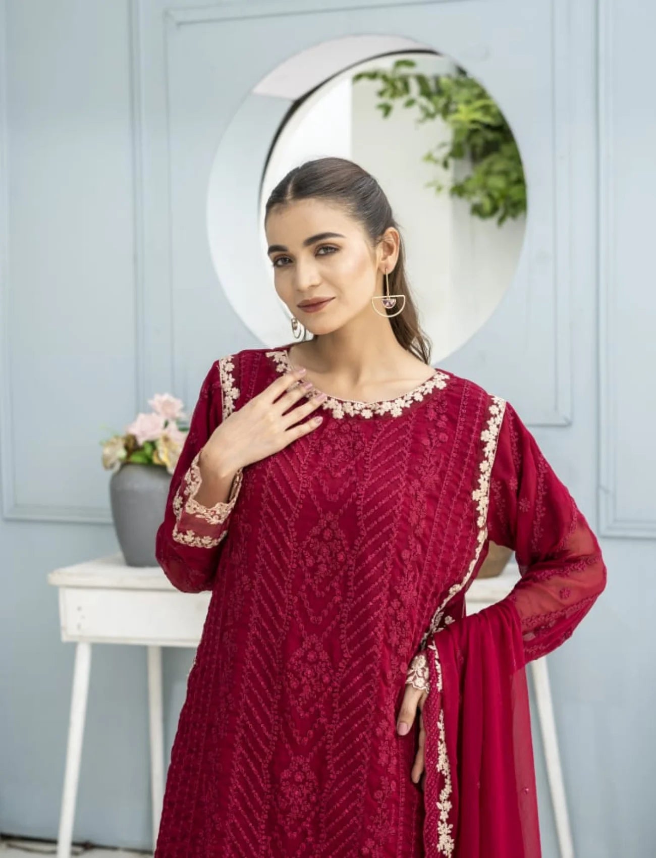 Red Chiffon Suit – Maryam Fashions