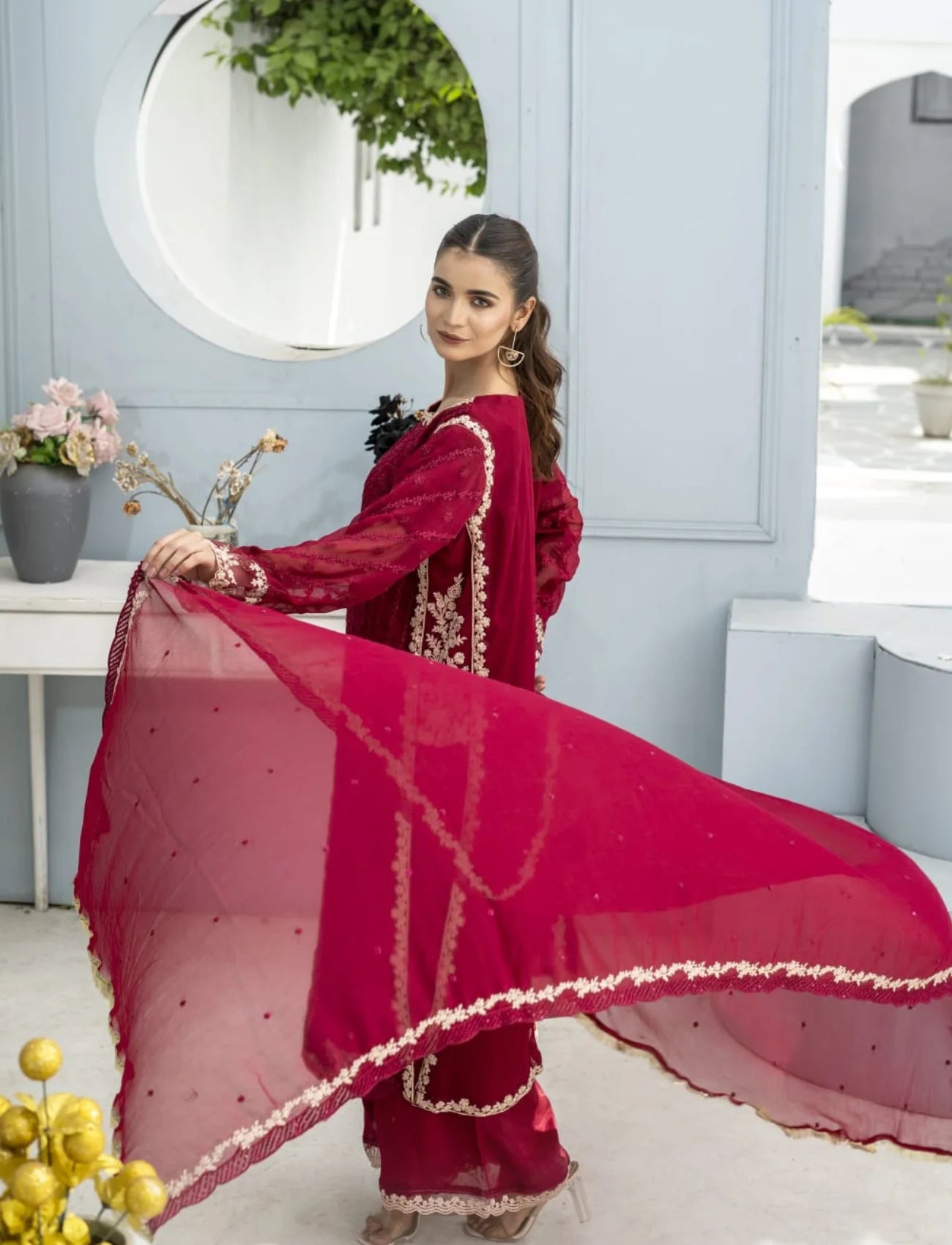Red Chiffon Suit – Maryam Fashions