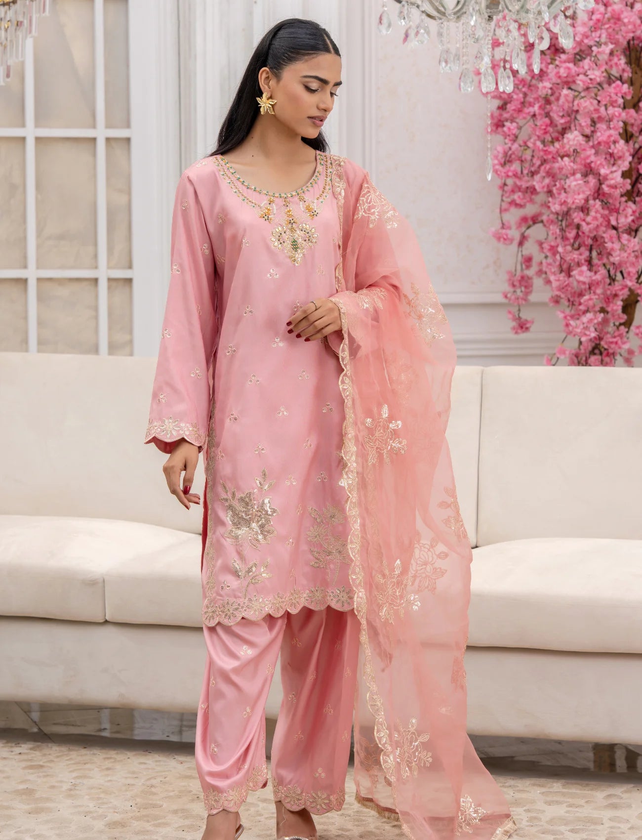 Silk Embroidered 3PC Suit – Maryam Fashions
