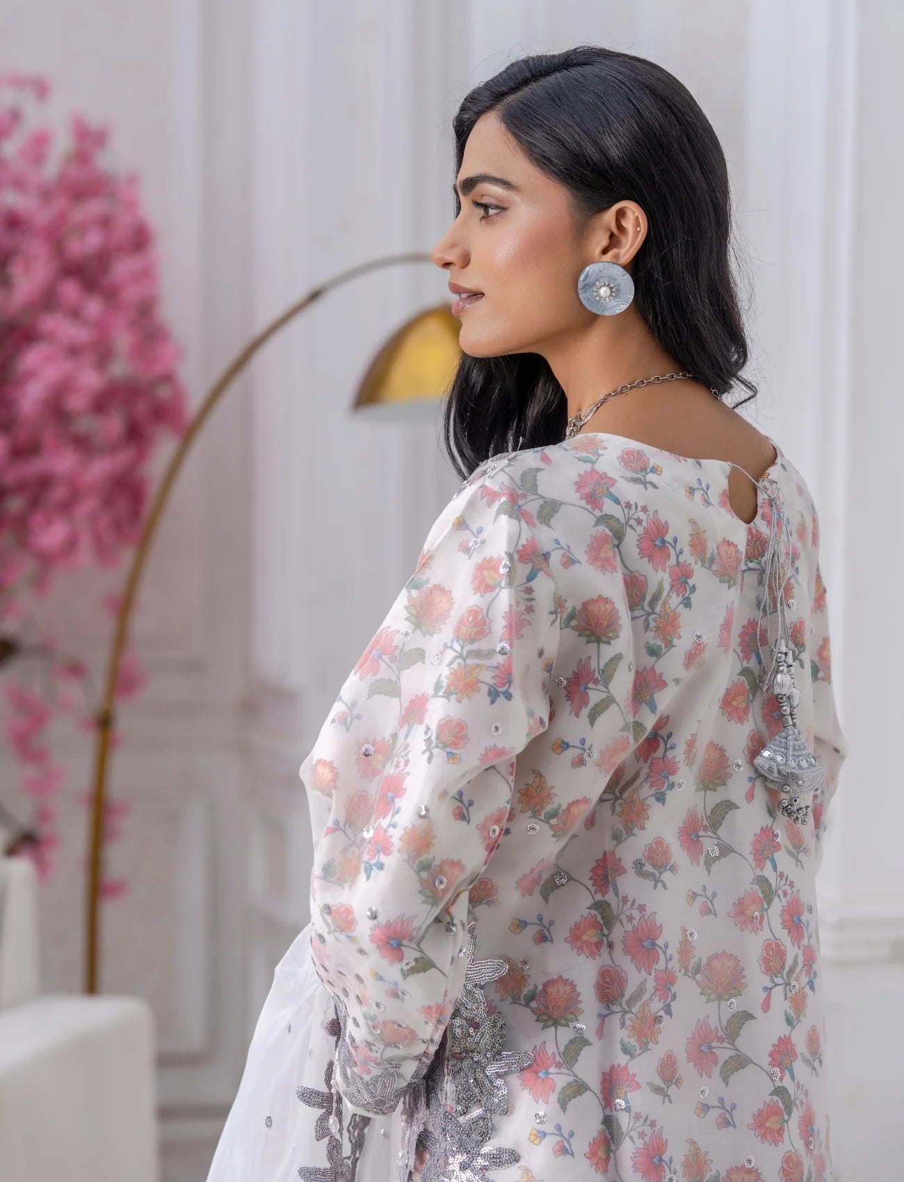 Skin Organza Embroidered Suit Online | Maryam Fashions