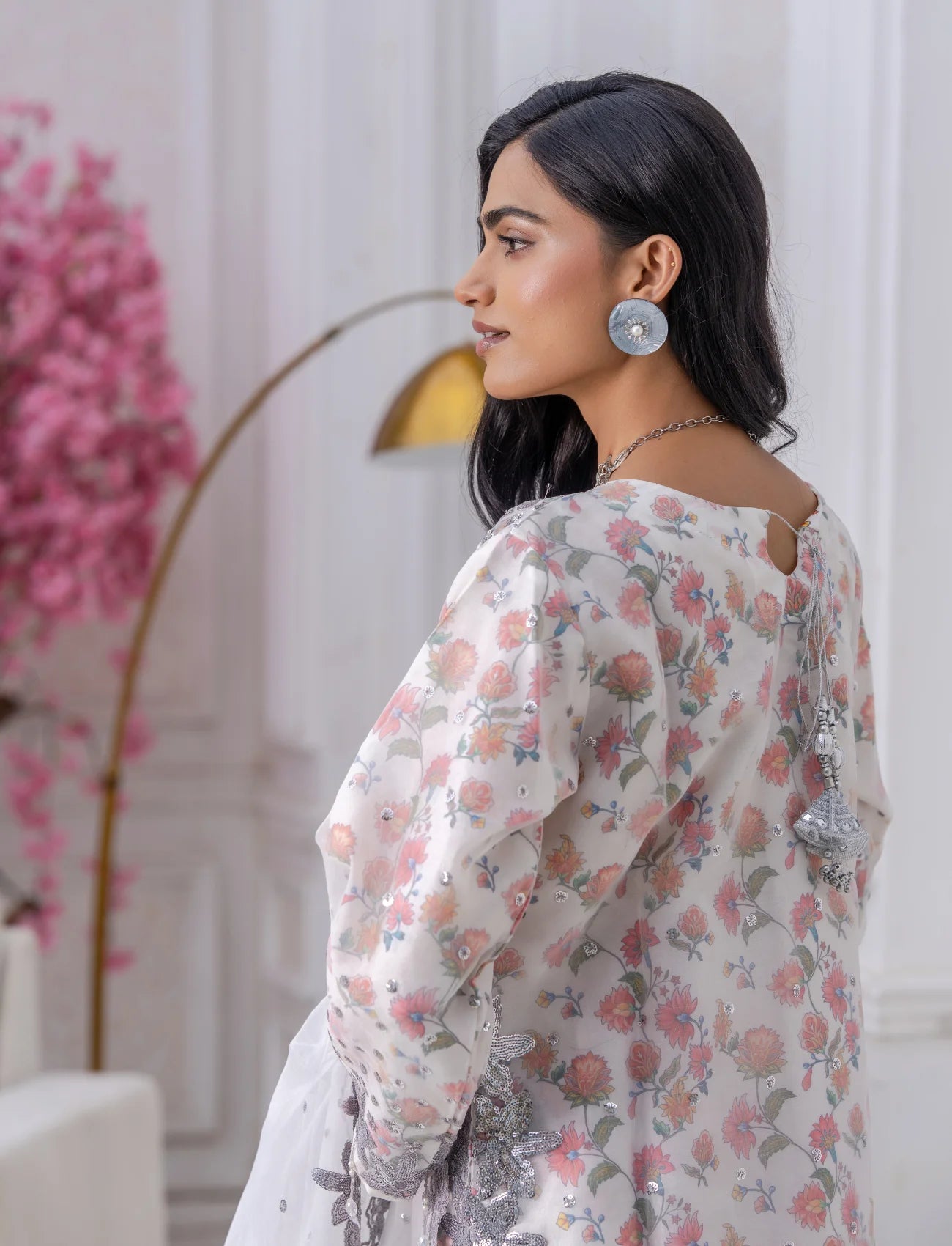 White Organza Embroidered Suit  – Maryam Fashions