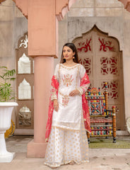 White & Red Organza Suit – Maryam Fashions