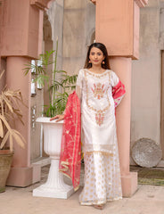 White & Red Organza Suit – Maryam Fashions