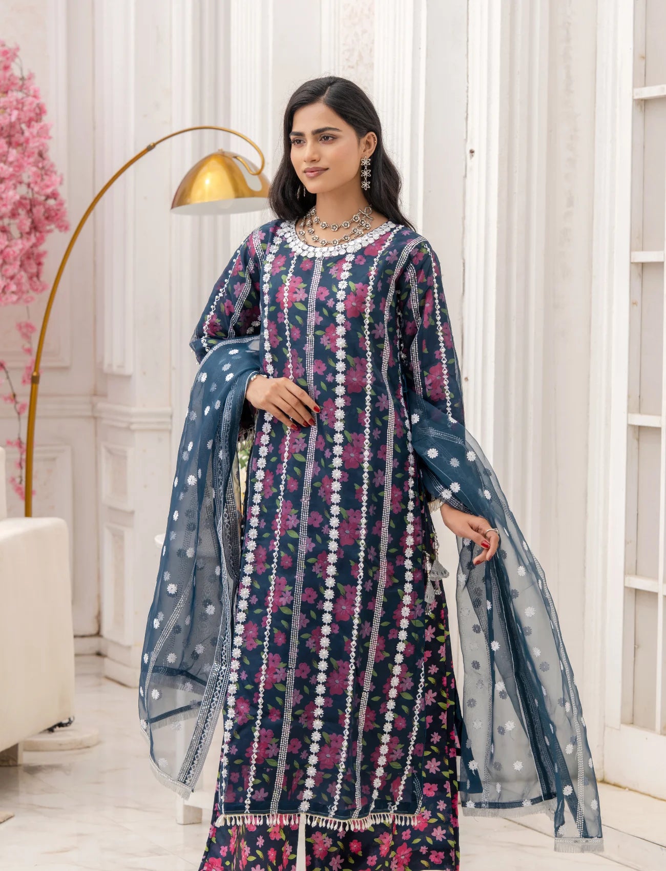 Zink Organza Embroidered Suit with Palazzo – Maryam Fashions