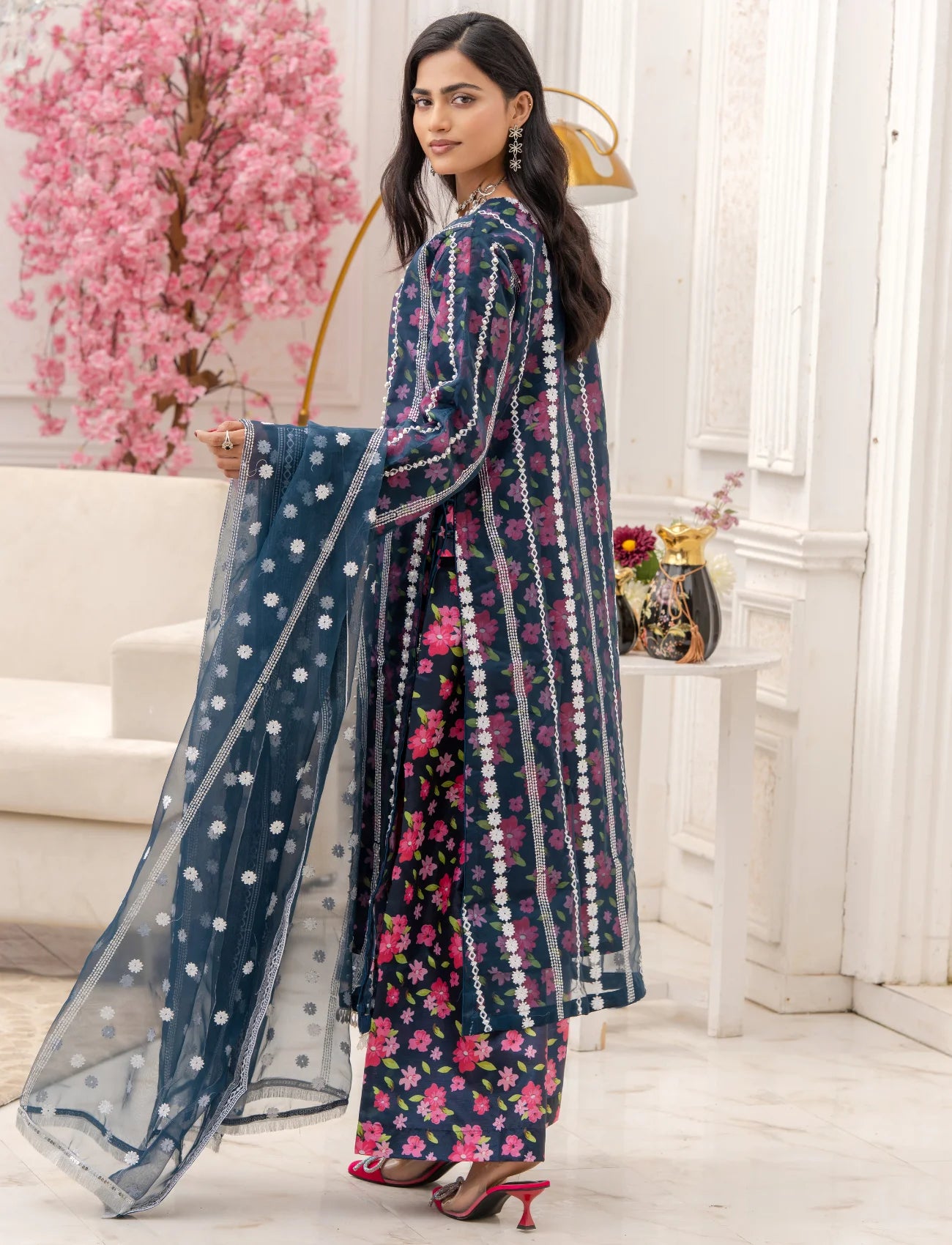 Zink Organza Embroidered Suit with Palazzo – Maryam Fashions