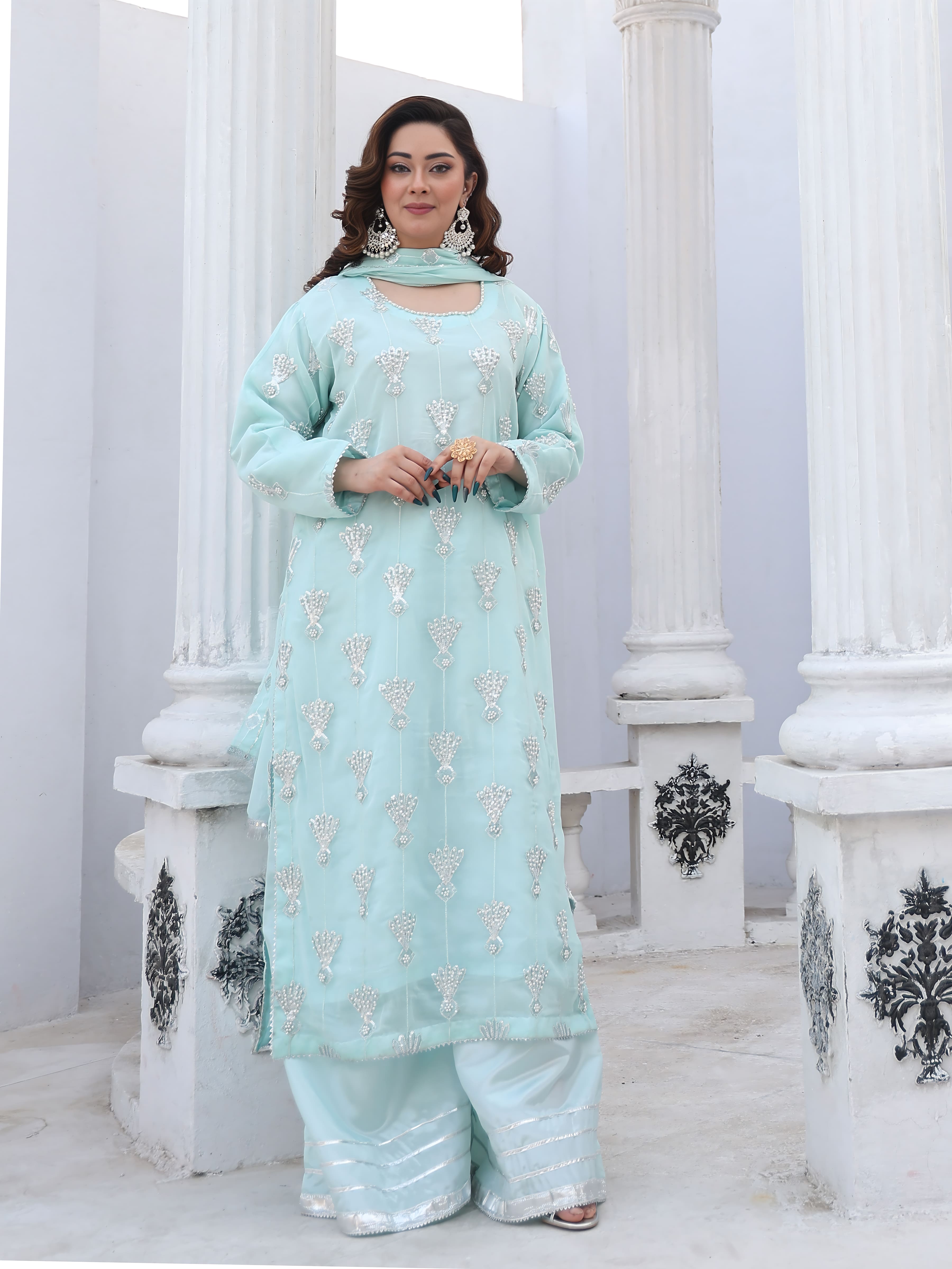 Ice Blue Embroidered Chiffon Suit – Maryam Fashions