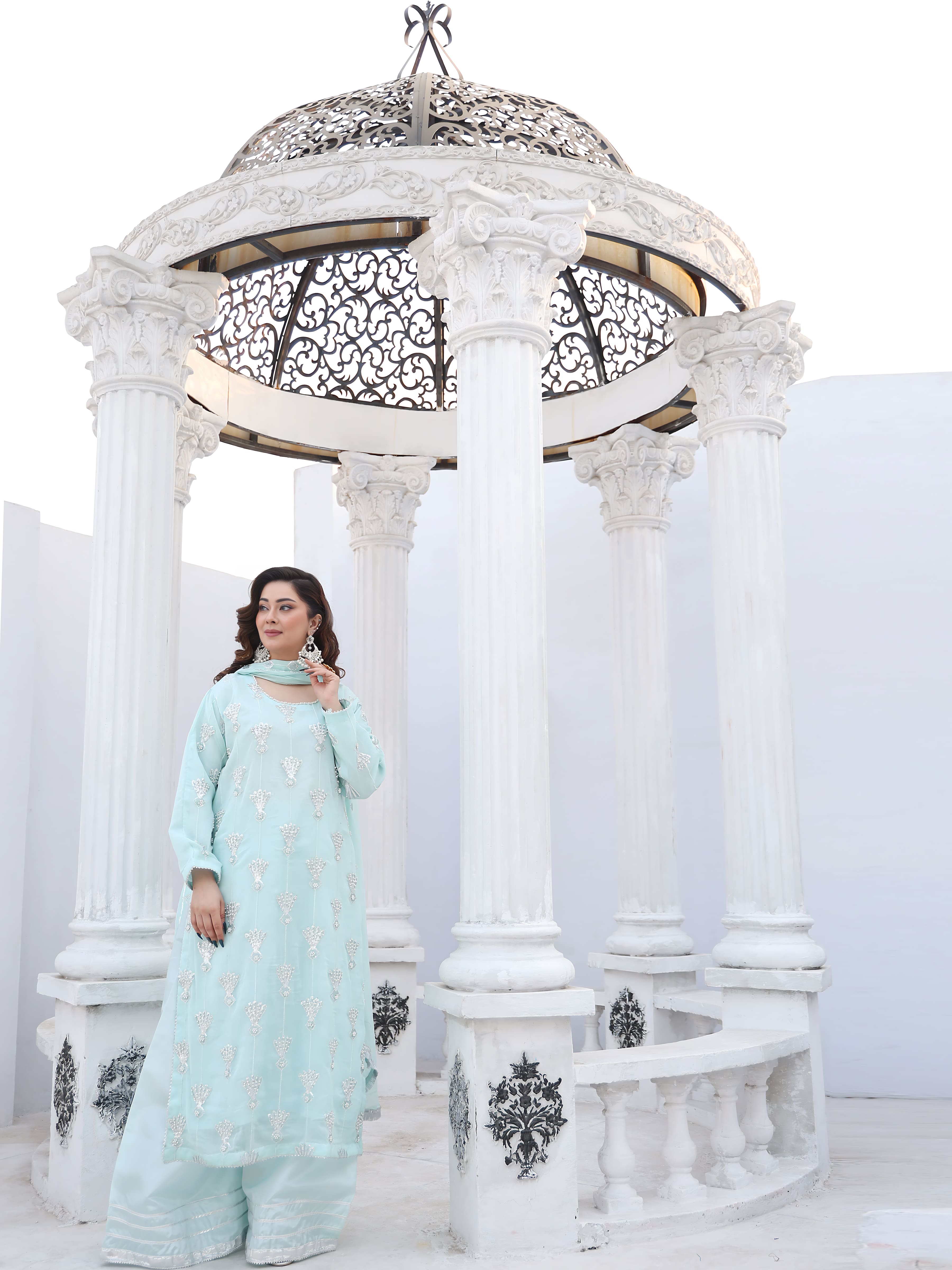 Ice Blue Embroidered Chiffon Suit – Maryam Fashions