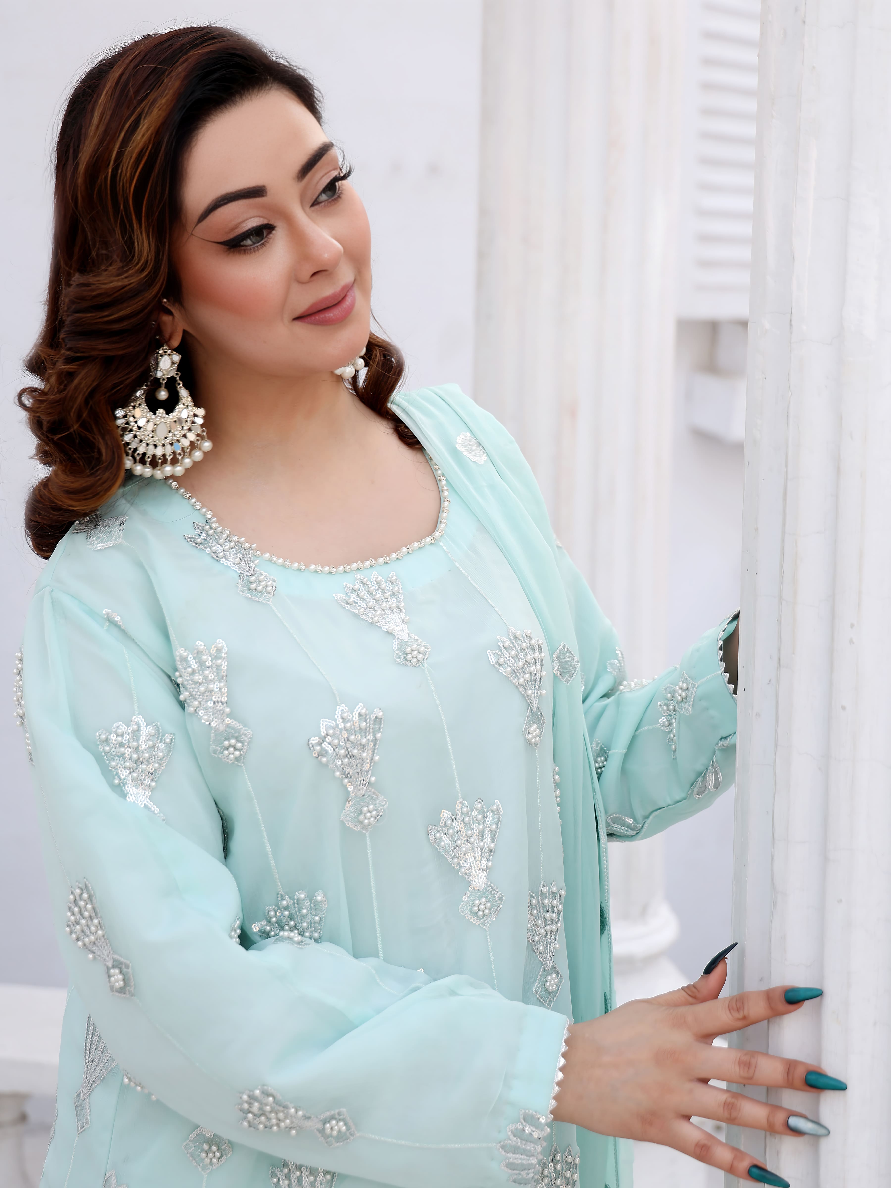 Ice Blue Embroidered Chiffon Suit – Maryam Fashions