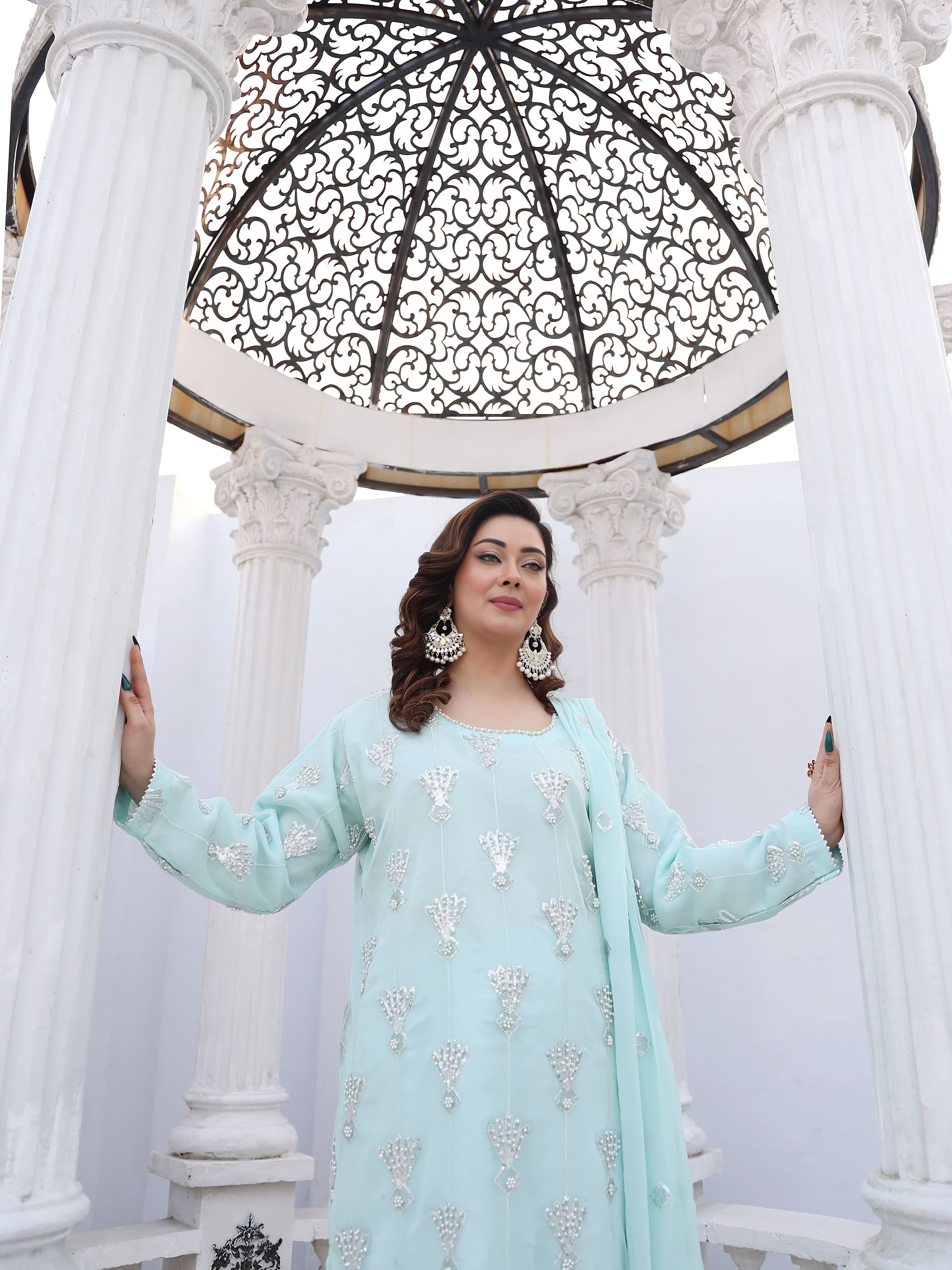 Ice Blue Embroidered Chiffon Suit – Maryam Fashions