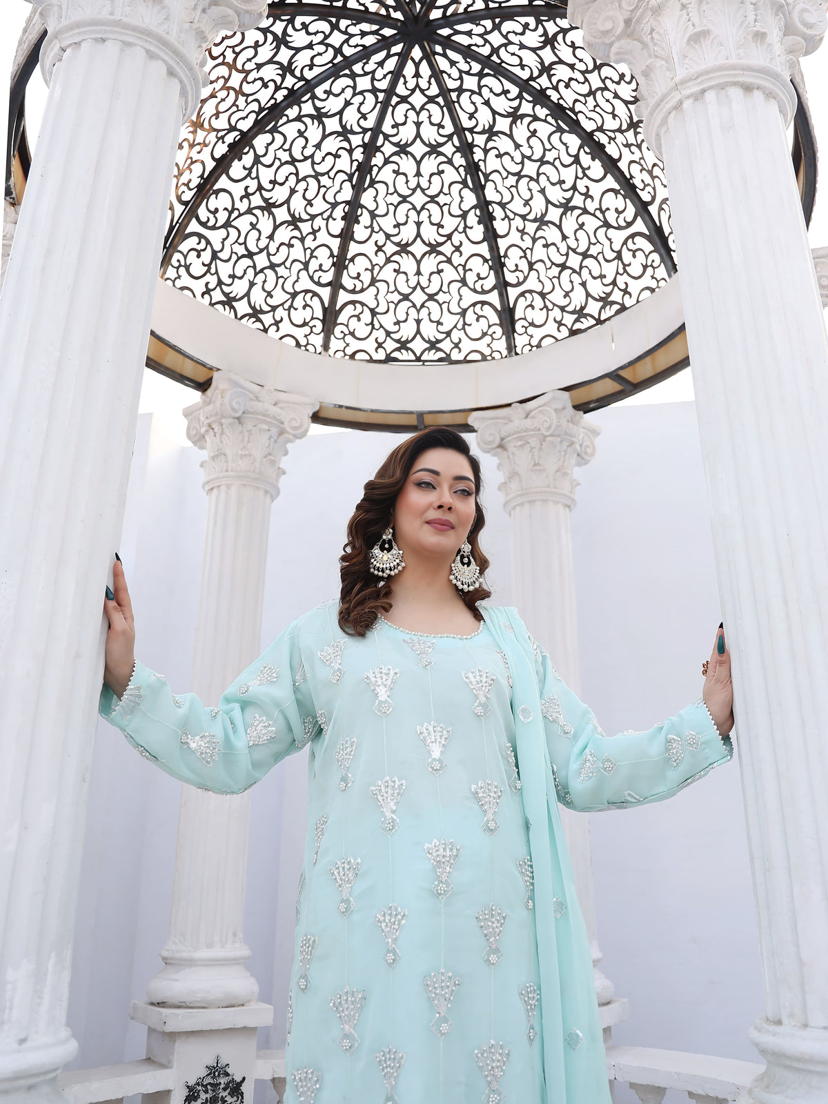 Ice Blue Embroidered Chiffon Suit – Maryam Fashions