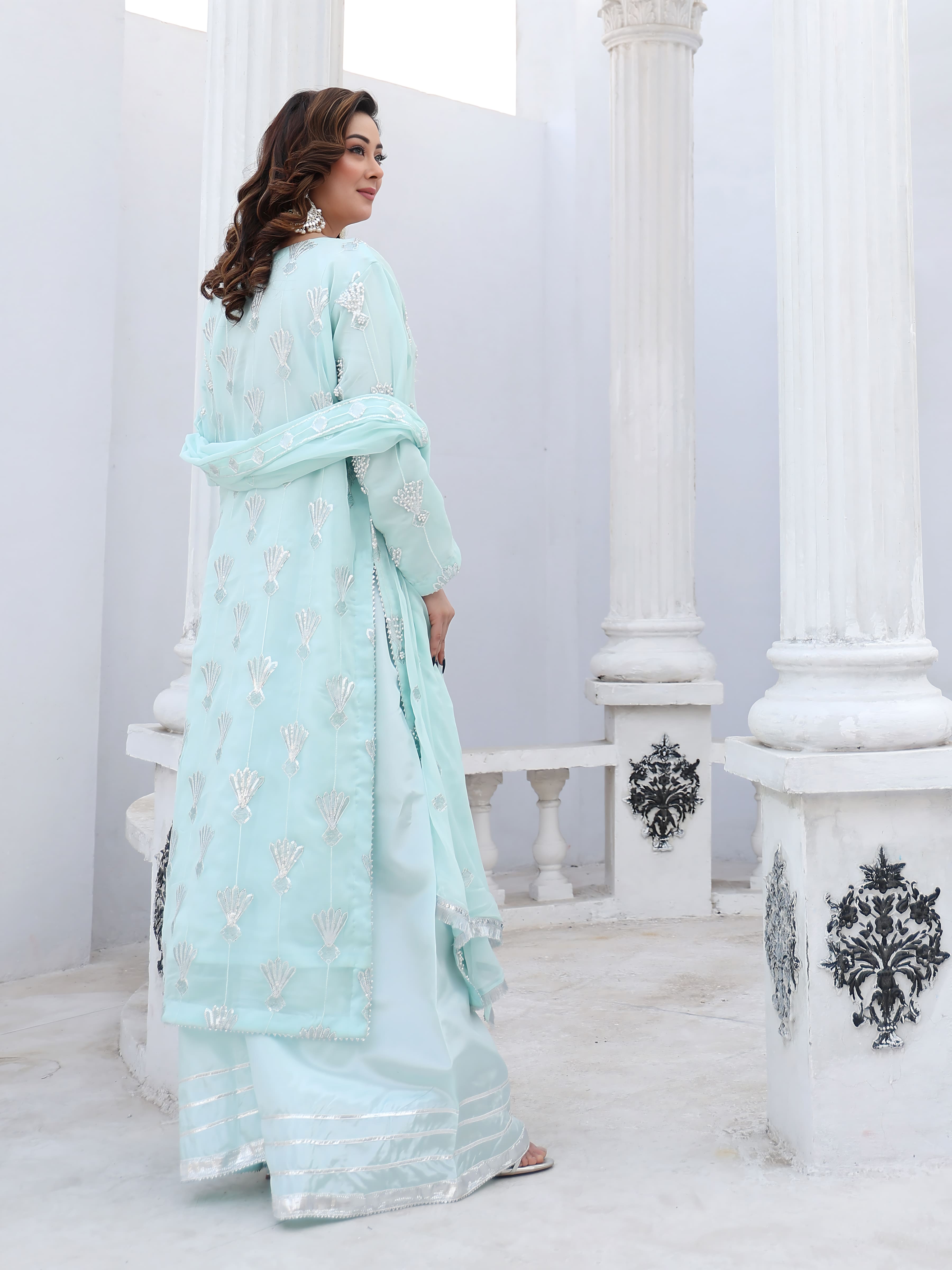 Ice Blue Embroidered Chiffon Suit – Maryam Fashions