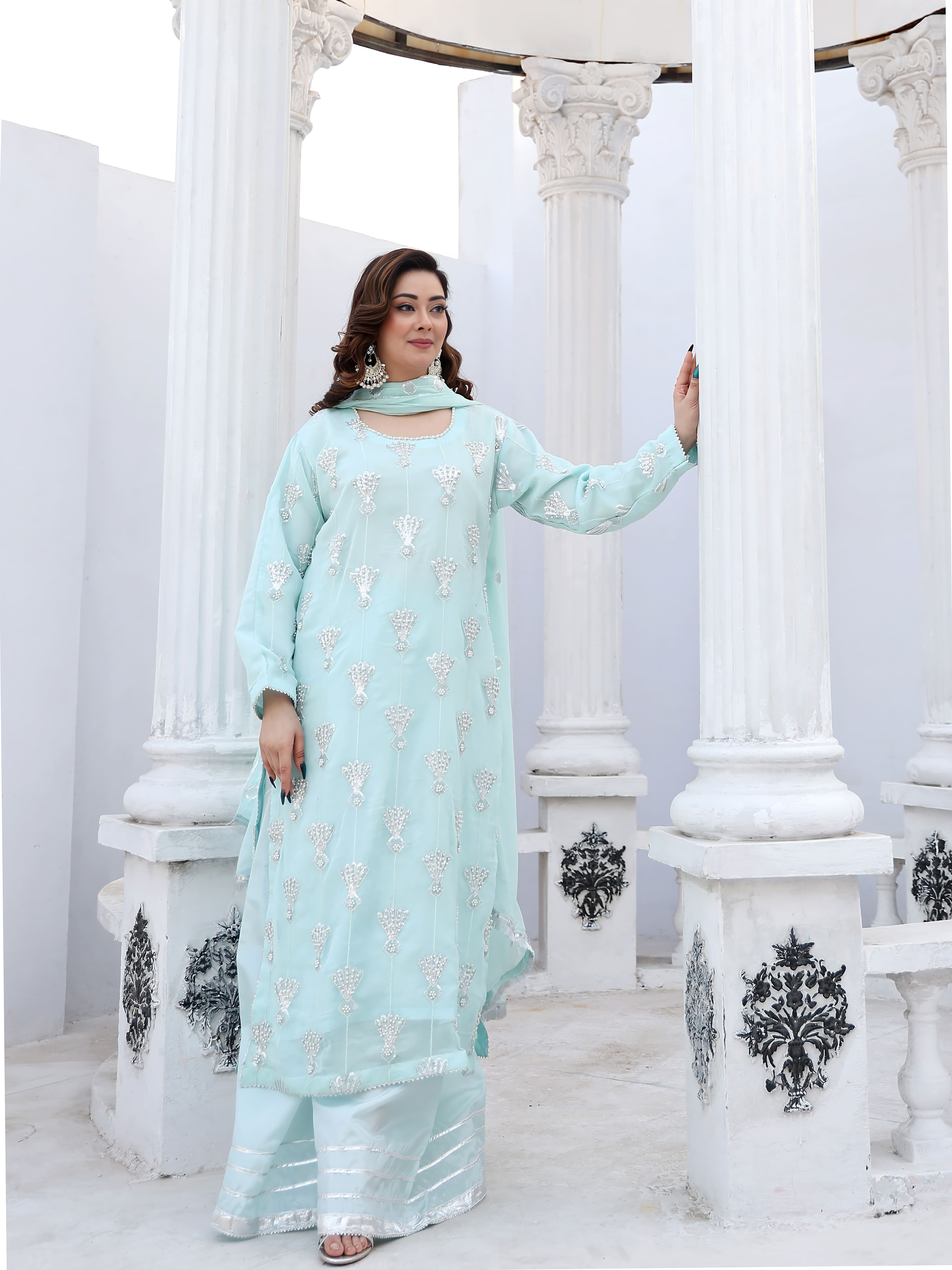 Ice Blue Embroidered Chiffon Suit – Maryam Fashions